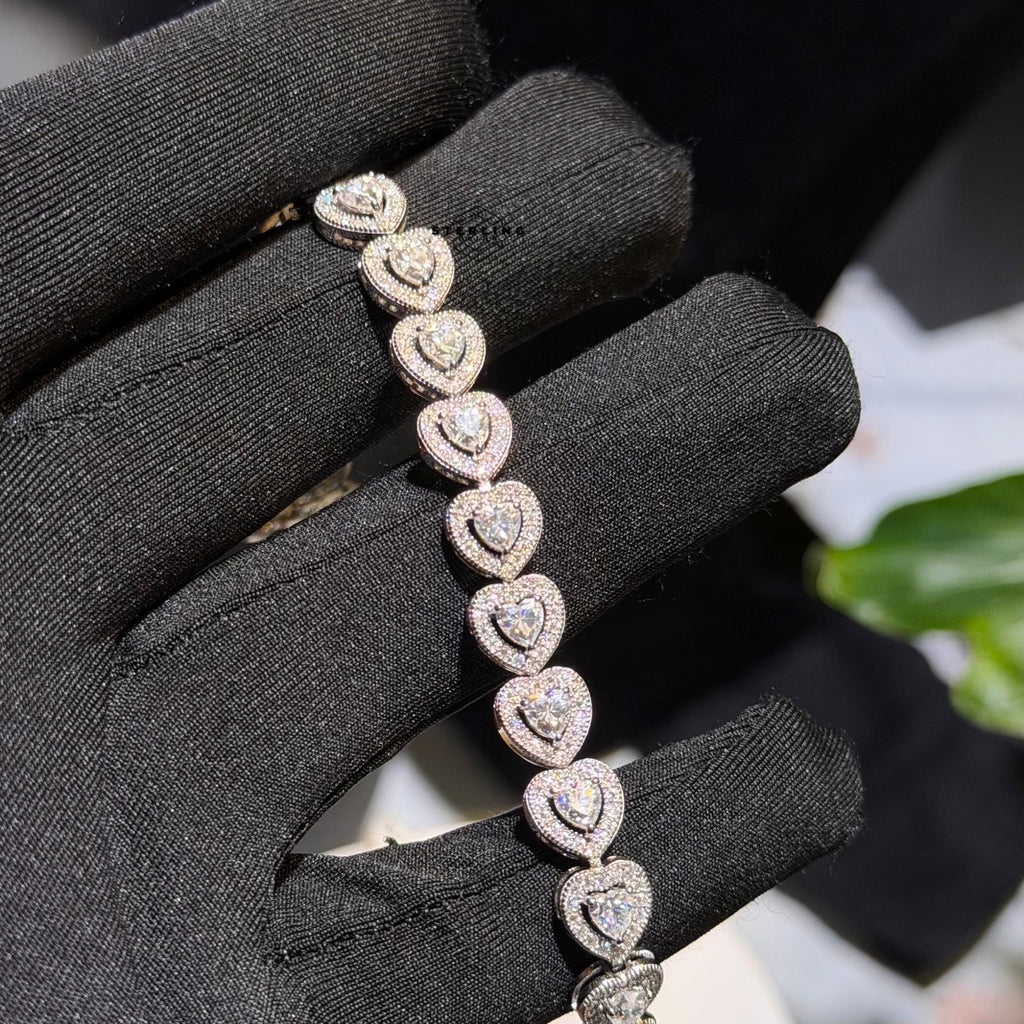Moissanite Heart Bracelet, 8mm 7"