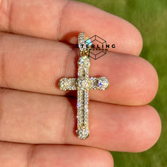 Cross Moissanite Iced Out Gold Tone Pendant