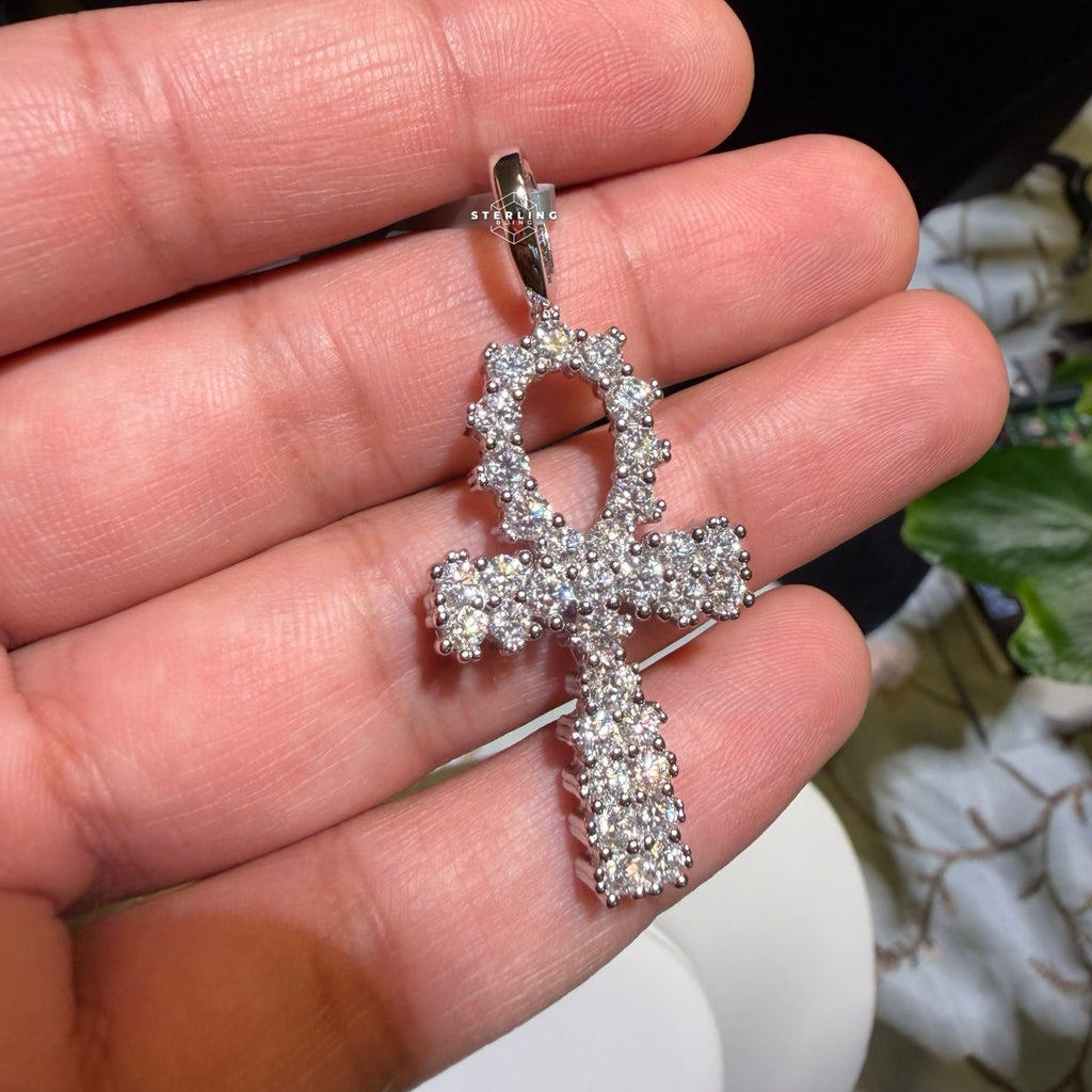 Moissanite Cluster Ankh Pendant