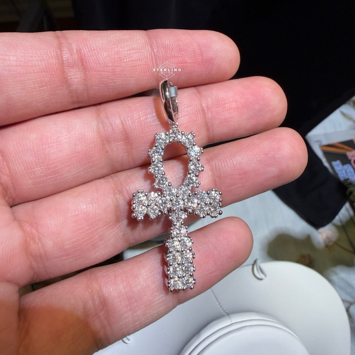 Moissanite Cluster Ankh Pendant