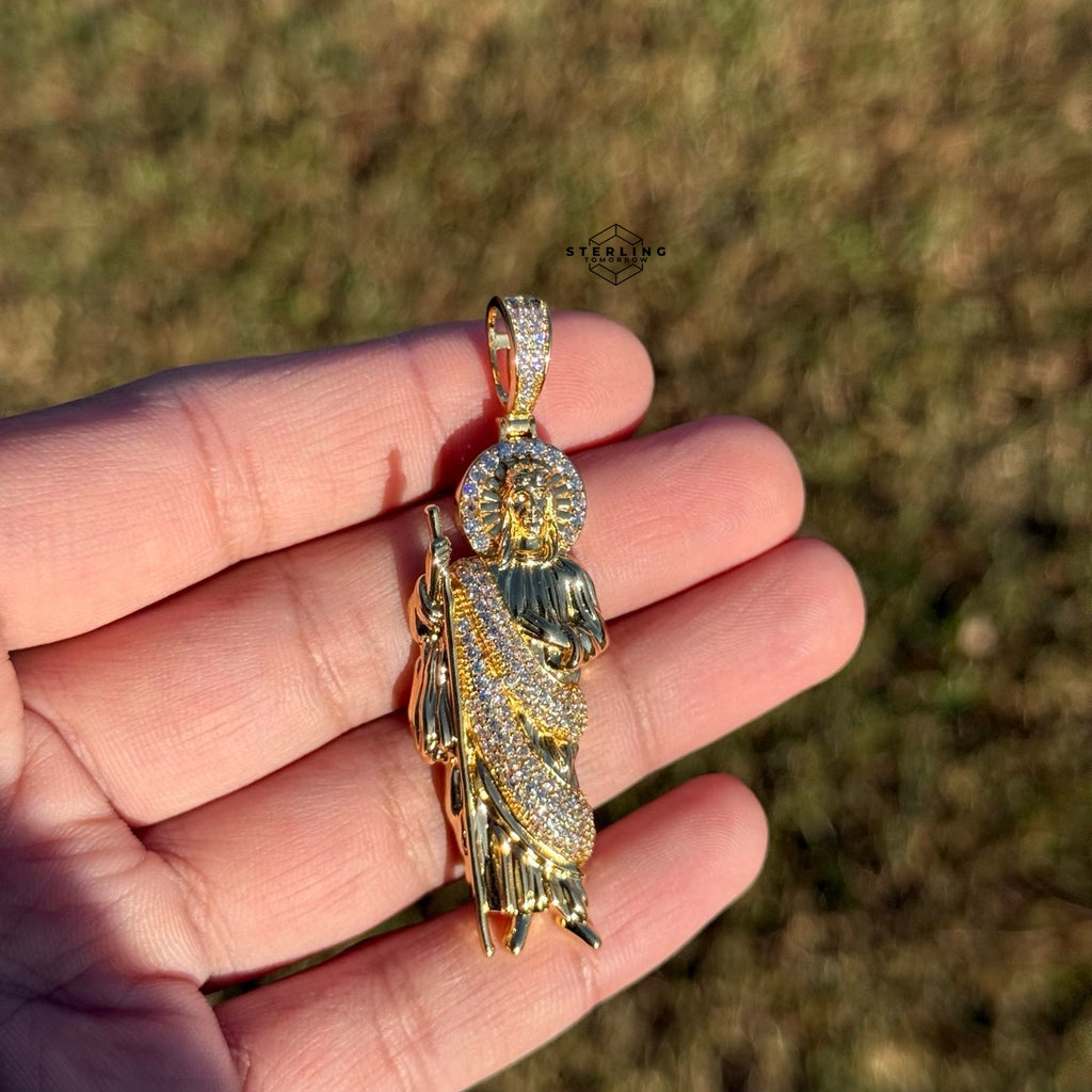 St. Jude Religious Gold Tone Pendant + Steel Rope Chain