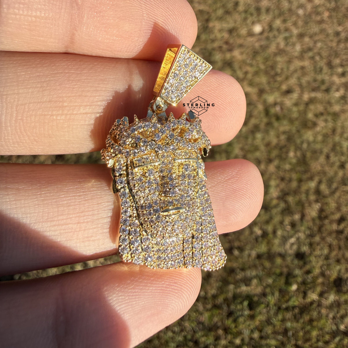 Moissanite Small Jesus Head Gold Tone