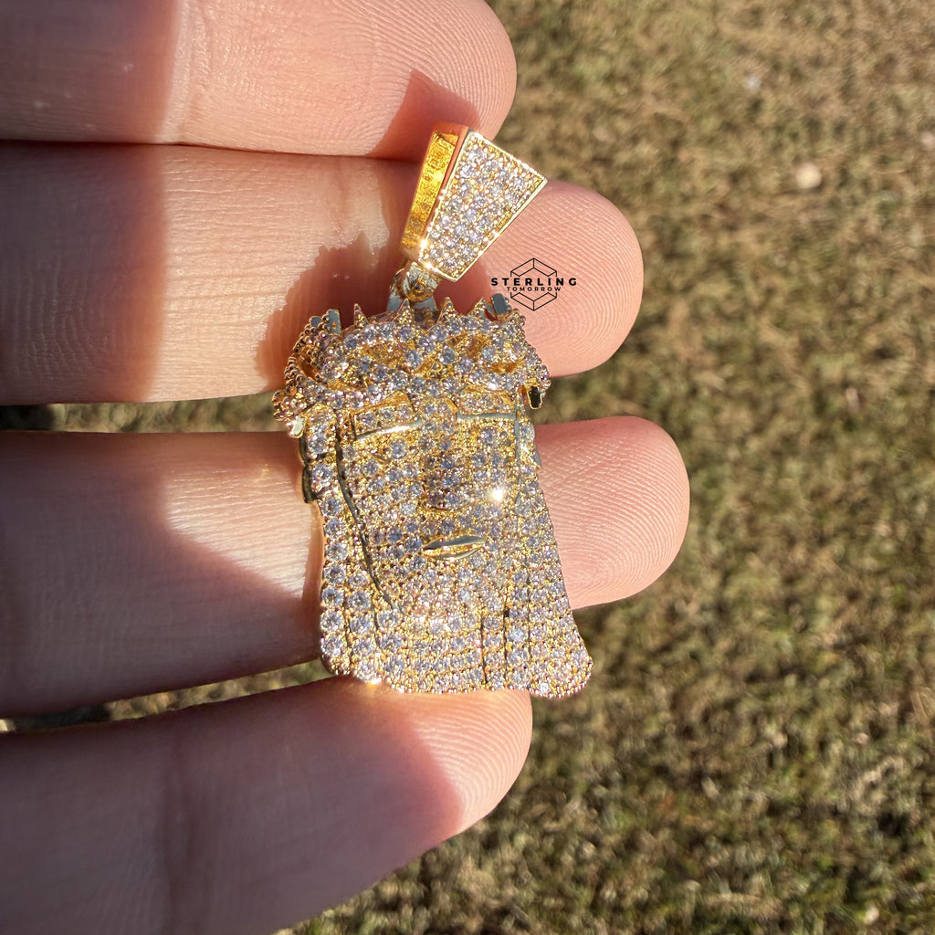 Moissanite Small Jesus Head Gold Tone
