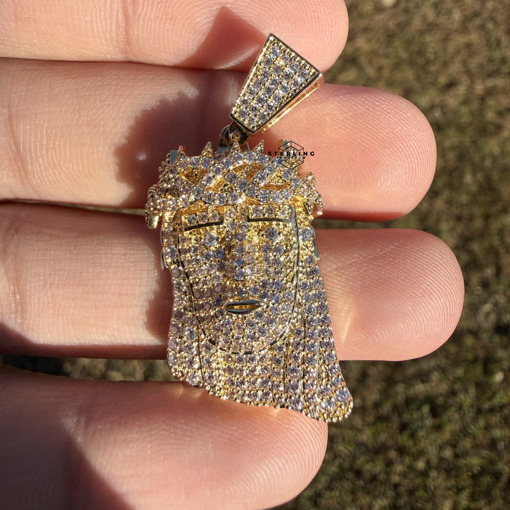 Moissanite Small Jesus Head Gold Tone