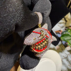 Shark Iced Out Pendant CZ Diamond Teeth Hip Hop Bling + Rope Chain