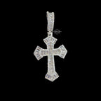 Baguette Cross Pendant 14k White Gold Finish