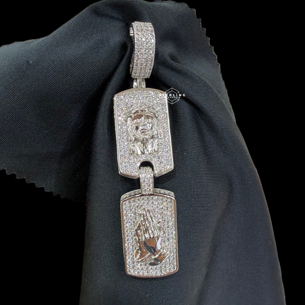 Jesus Double Dog Tag Pendant 14k White Gold Finish