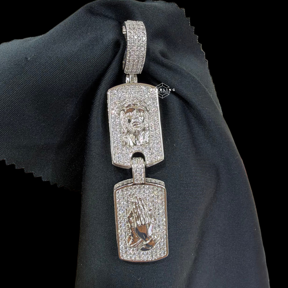 Jesus Double Dog Tag Pendant 14k White Gold Finish