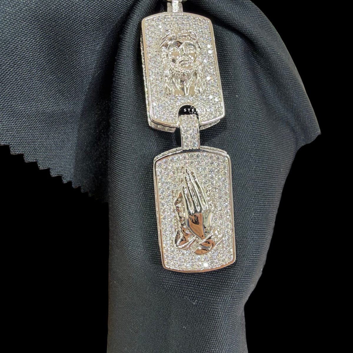 Jesus Double Dog Tag Pendant 14k White Gold Finish