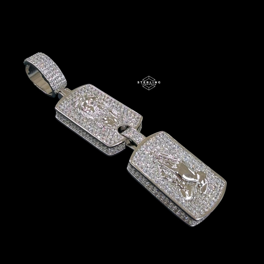 Jesus Double Dog Tag Pendant 14k White Gold Finish