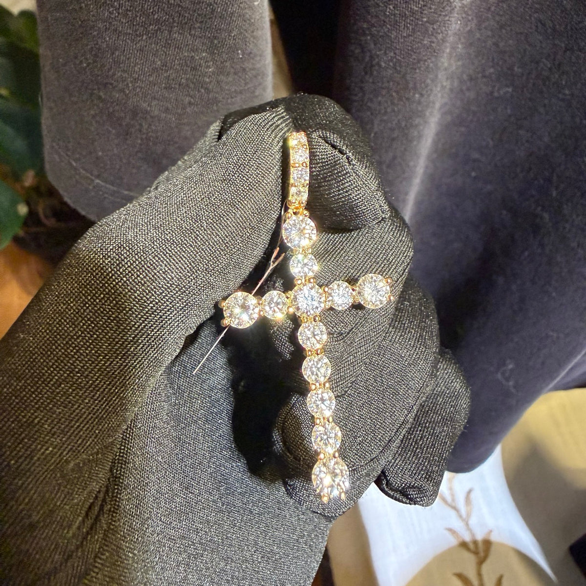 Moissanite Iced Gold Tone Cross Pendant