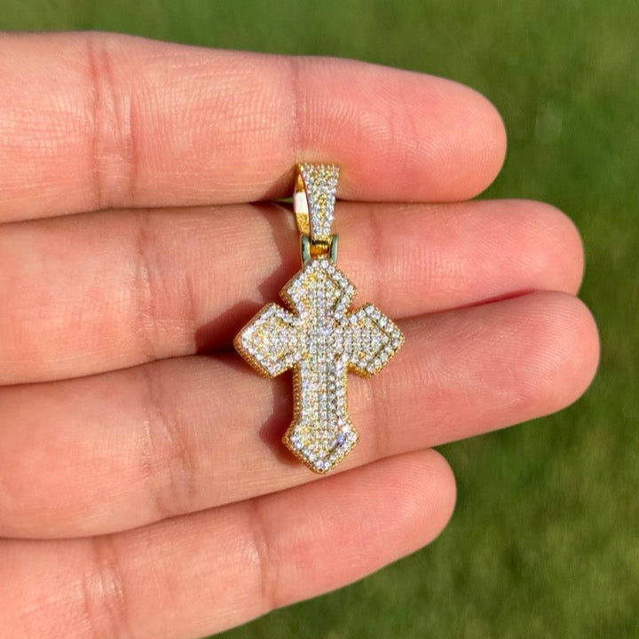 Cross Gold Tone Small Moissanite Pendant