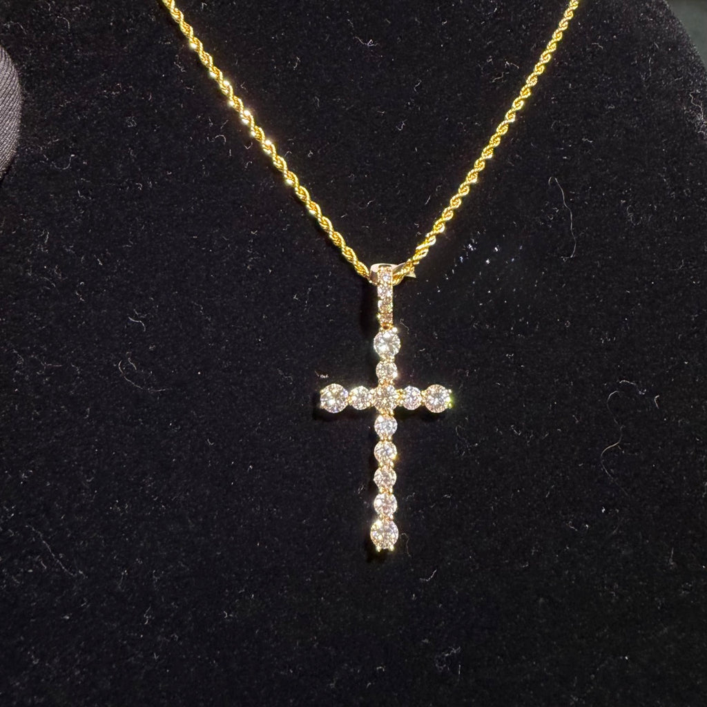 Moissanite Iced Gold Tone Cross Pendant