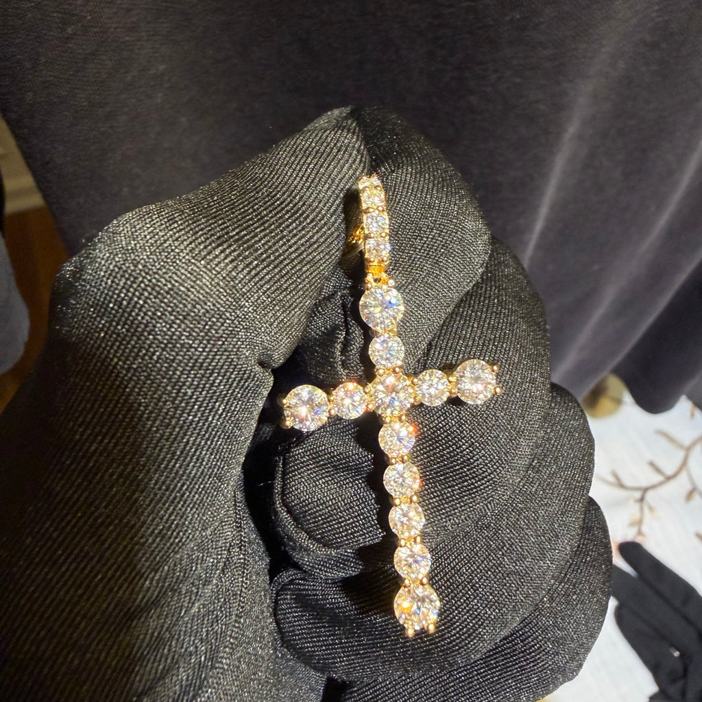 Moissanite Iced Gold Tone Cross Pendant