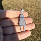 Plug Iced Pendant 14k White Gold Plated + Steel Rope Chain
