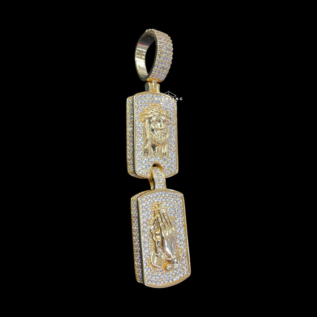 Jesus Double Dog Tag Pendant 14k Gold Finish