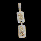 Jesus Double Dog Tag Pendant 14k Gold Finish