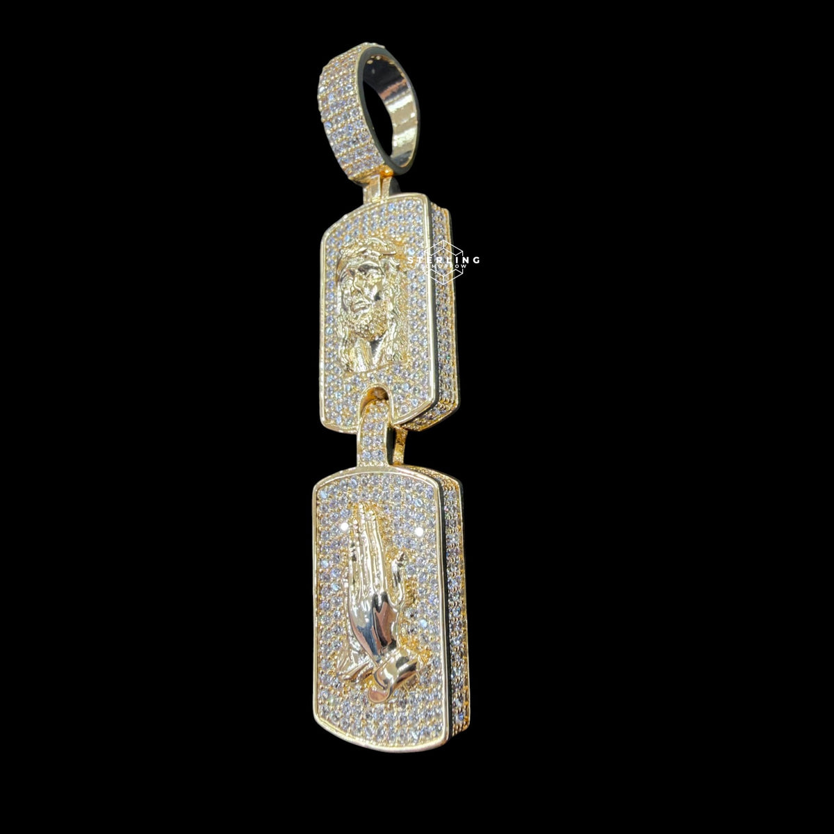 Jesus Double Dog Tag Pendant 14k Gold Finish