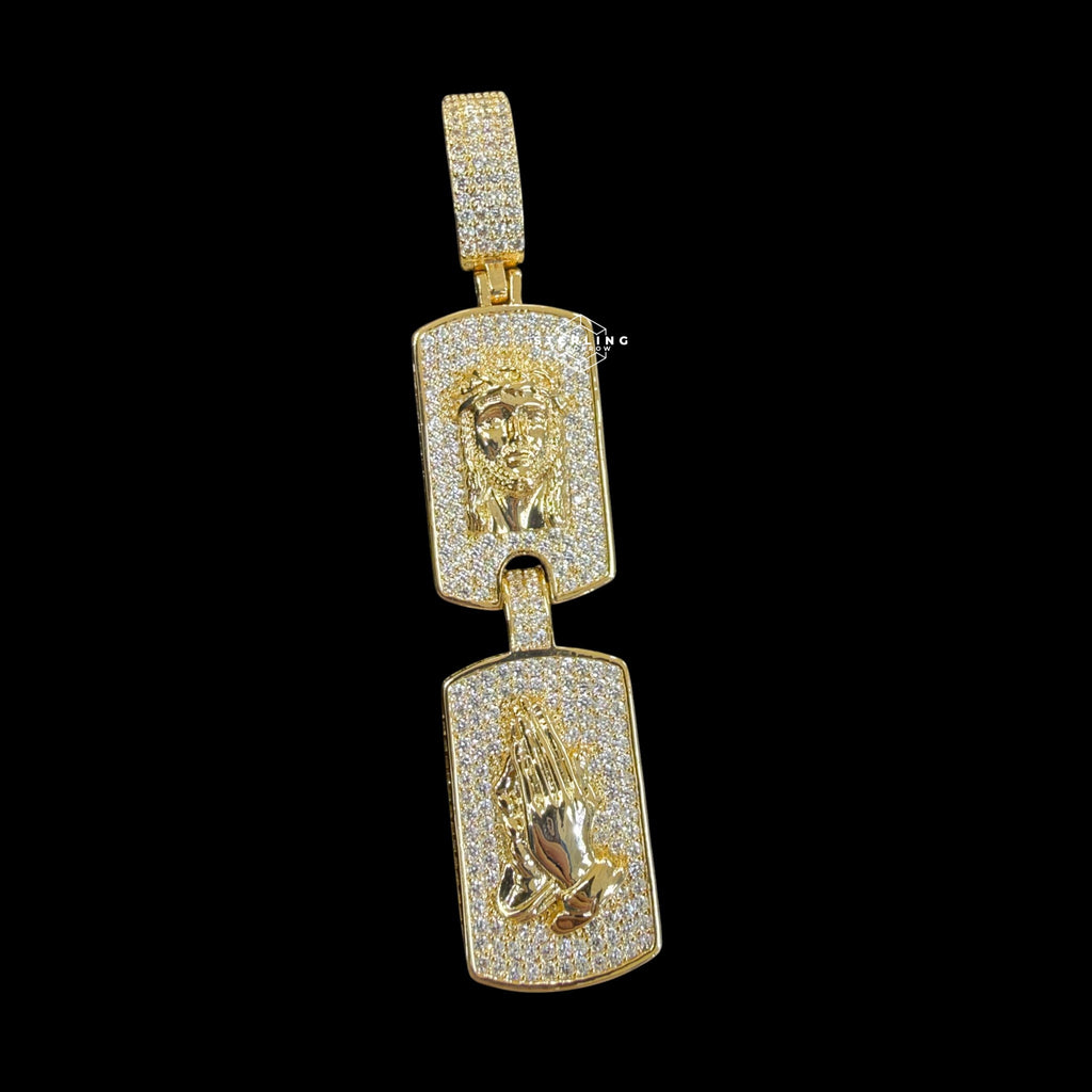 Jesus Double Dog Tag Pendant 14k Gold Finish