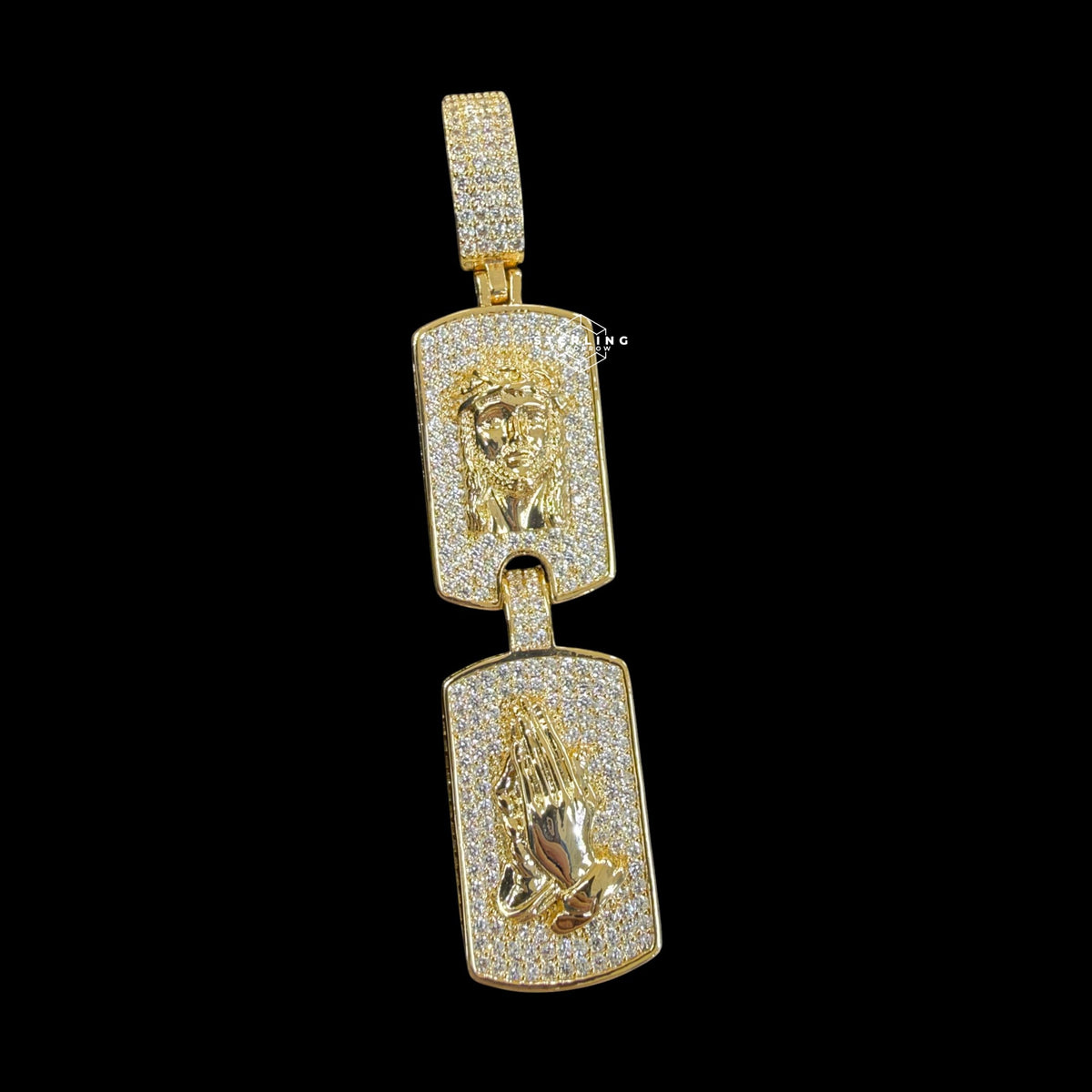 Jesus Double Dog Tag Pendant 14k Gold Finish