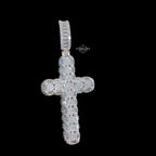 Iced Out Sides Cross Pendant 14k White Gold Finish