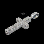 Iced Out Sides Cross Pendant 14k White Gold Finish