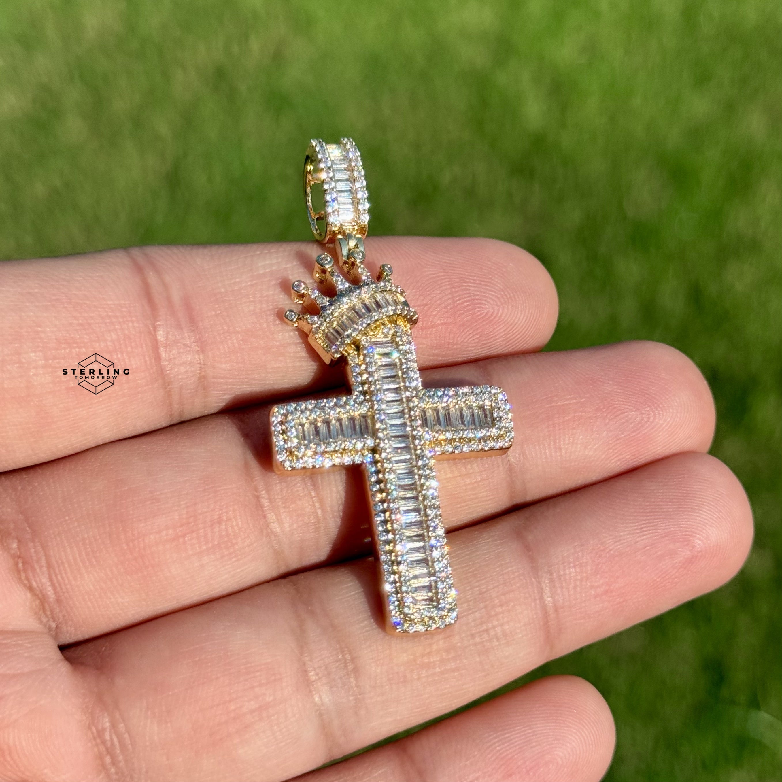 Cross with Crown Gold Tone Pendant