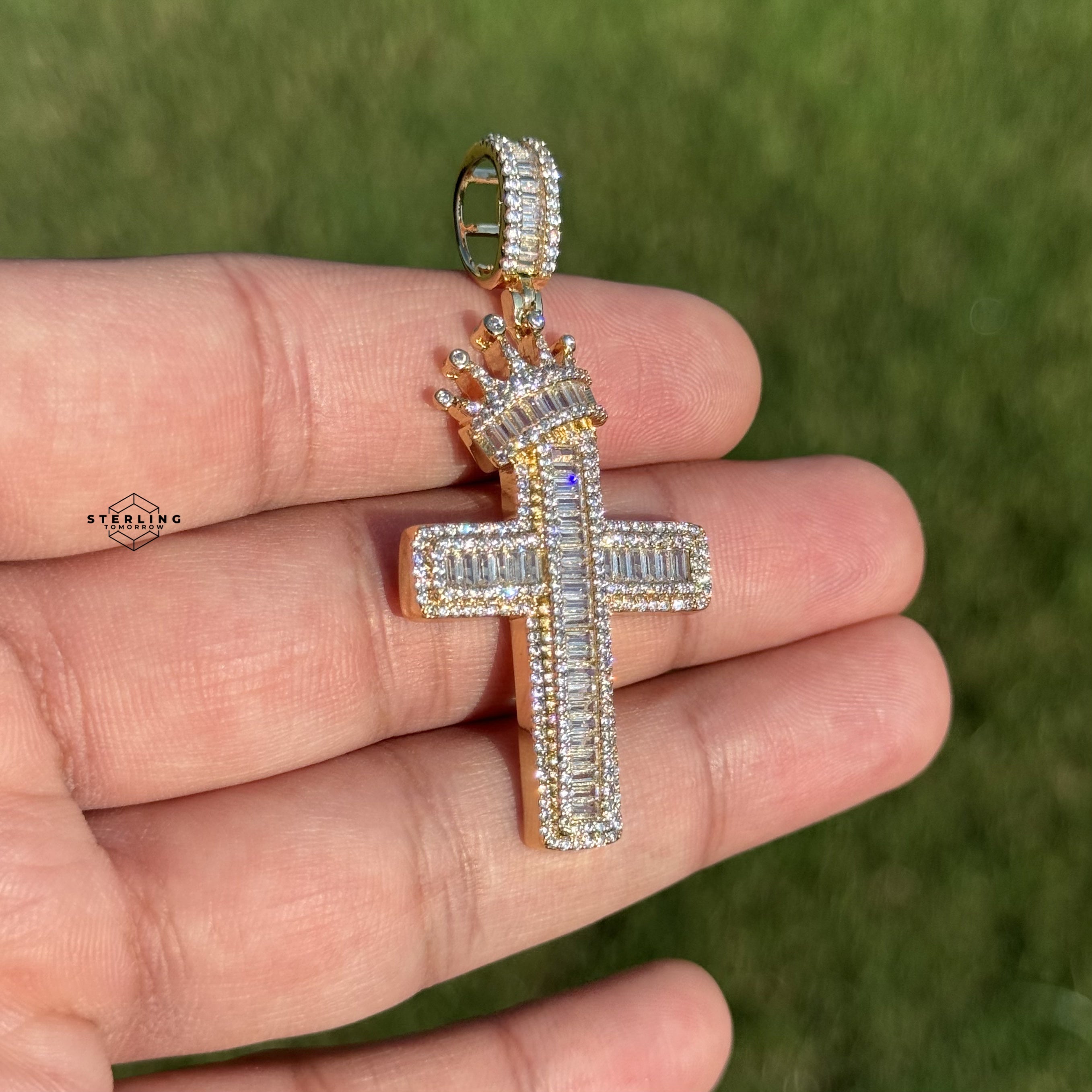 Cross with Crown Gold Tone Pendant