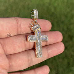 Cross with Crown Gold Tone Pendant