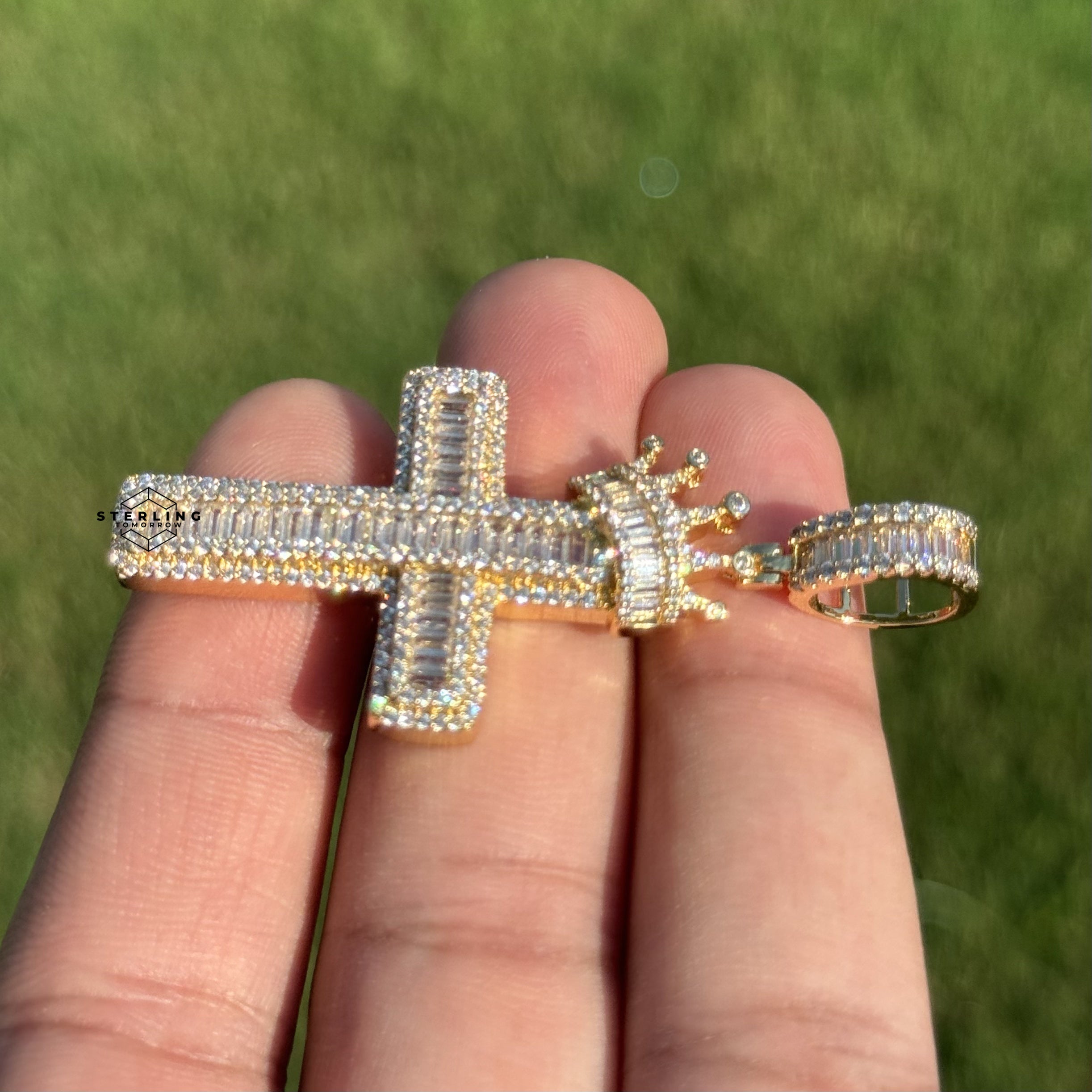 Cross with Crown Gold Tone Pendant