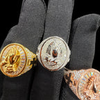 Moissanite Baguette Prayer Hands Cross Ring, Men's 925 Silver Iced Out Hip Hop Ring, Gold Rose Silver