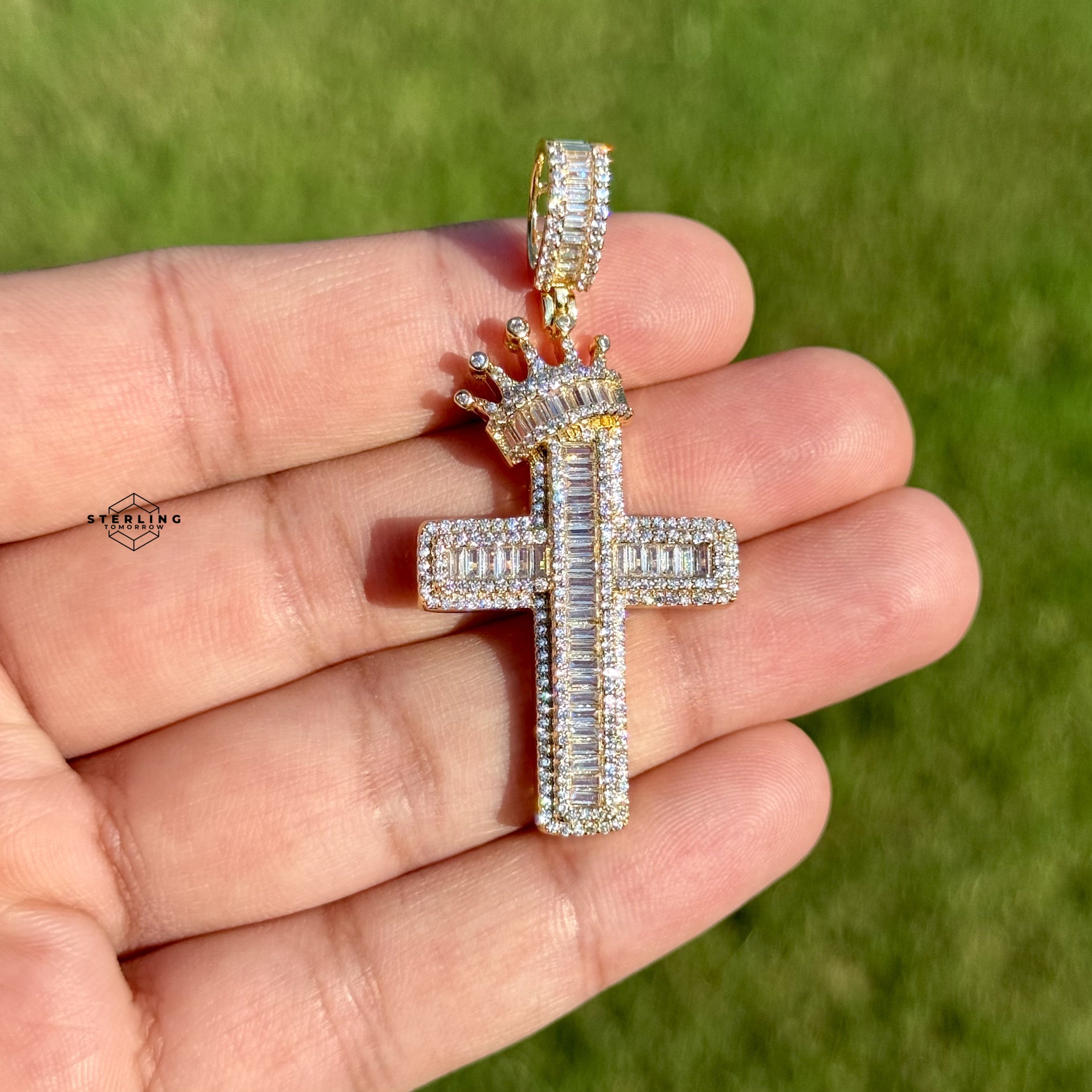 Cross with Crown Gold Tone Pendant