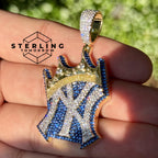Iced Out NY Crown Pendant - Blue and Gold