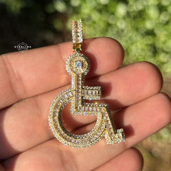 Wheelchair Symbol Iced Out Pendant - Gold Tone