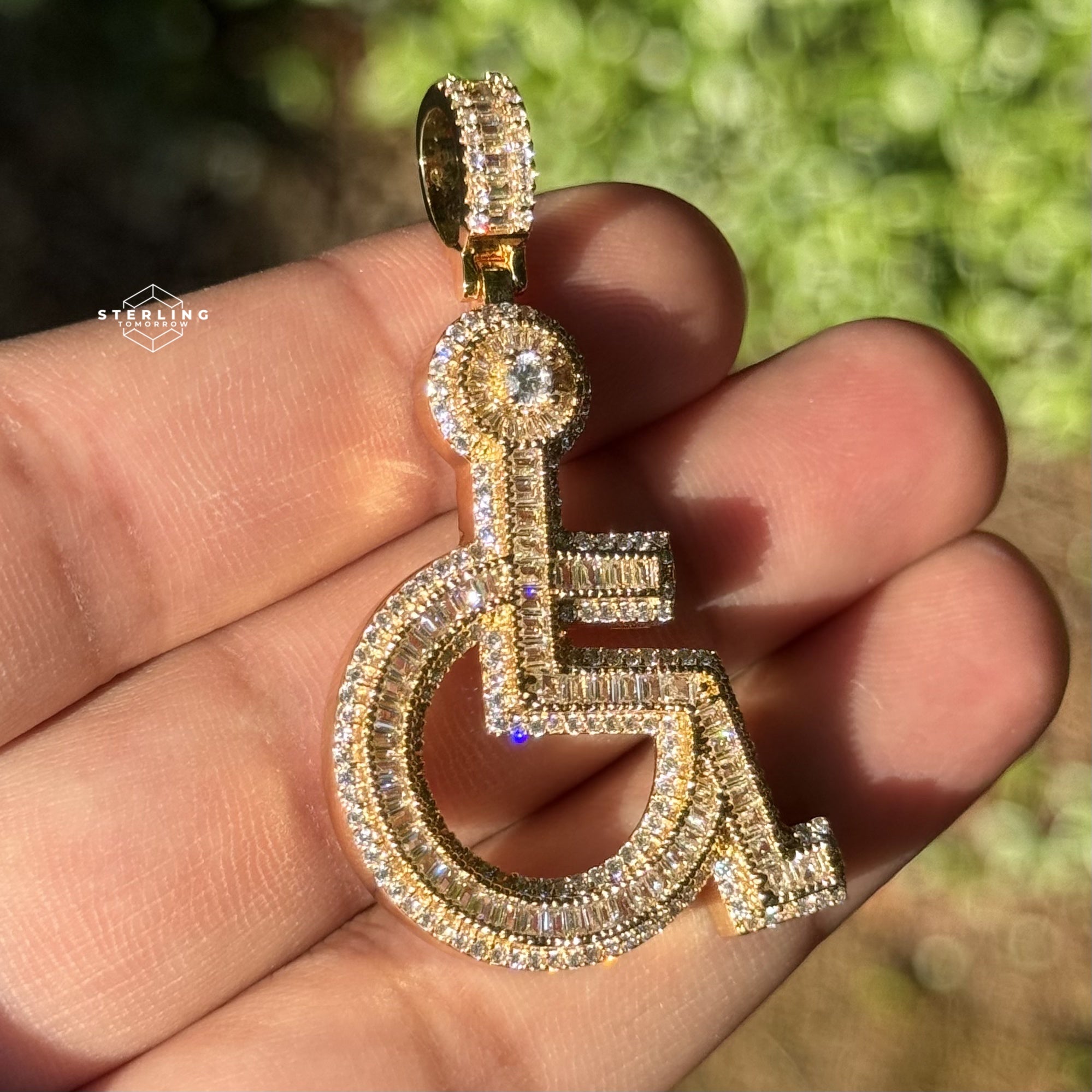 Wheelchair Symbol Iced Out Pendant - Gold Tone