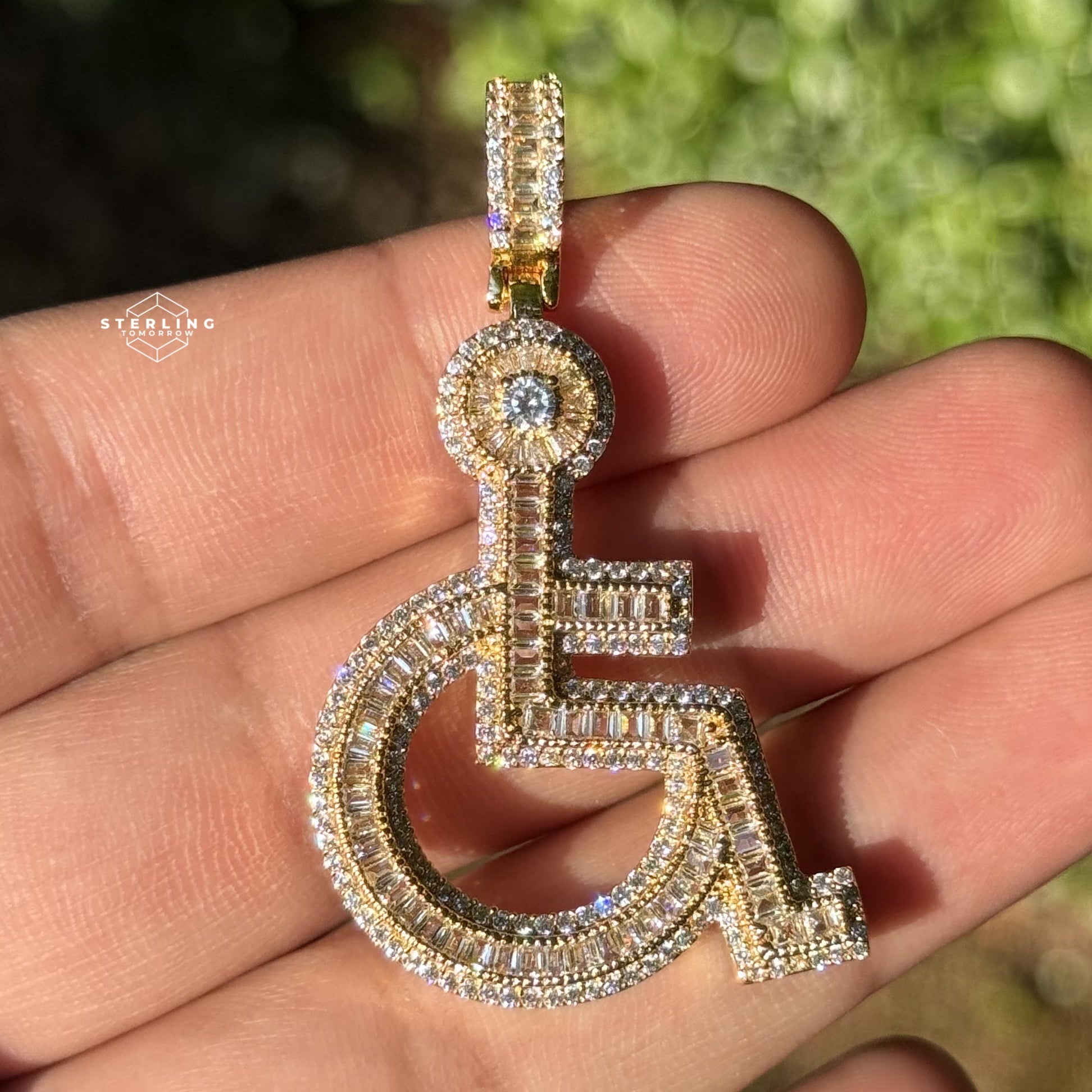 Wheelchair Symbol Iced Out Pendant - Gold Tone