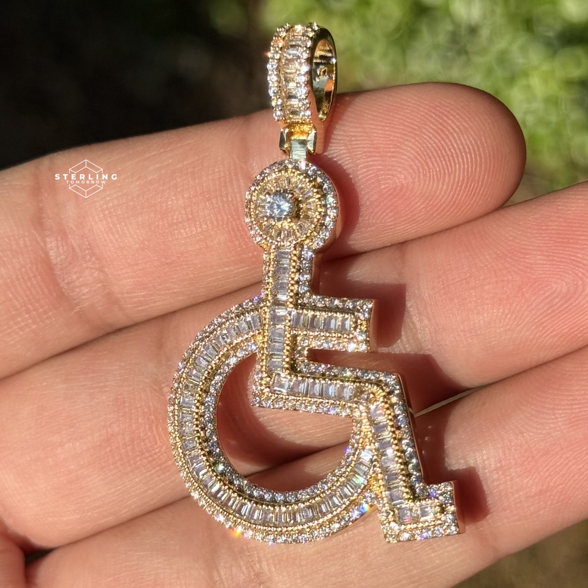 Wheelchair Symbol Iced Out Pendant - Gold Tone