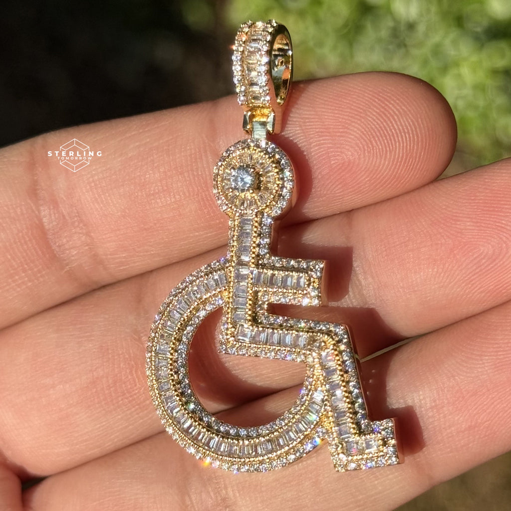 Wheelchair Symbol Iced Out Pendant - Gold Tone