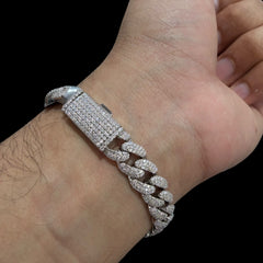 10mm Moissanite Miami Cuban Bracelet 8 Inch, 925 Silver Iced Out Hip Hop Bracelet
