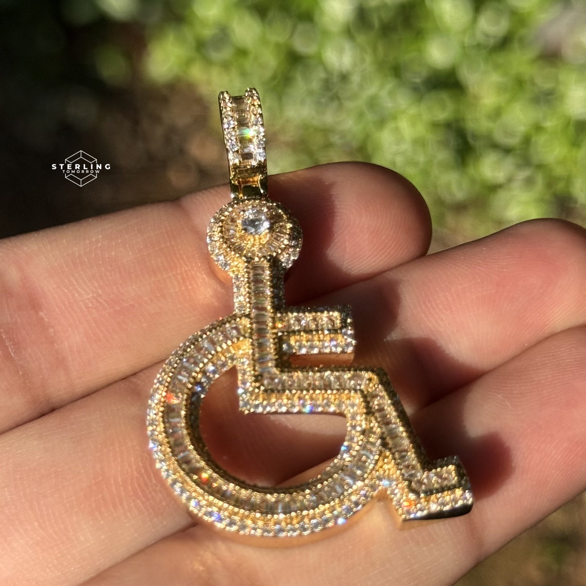 Wheelchair Symbol Iced Out Pendant - Gold Tone