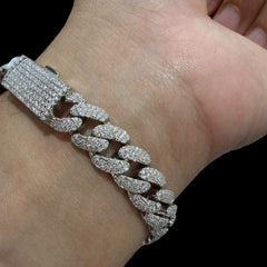 10mm Moissanite Miami Cuban Bracelet 8 Inch, 925 Silver Iced Out Hip Hop Bracelet