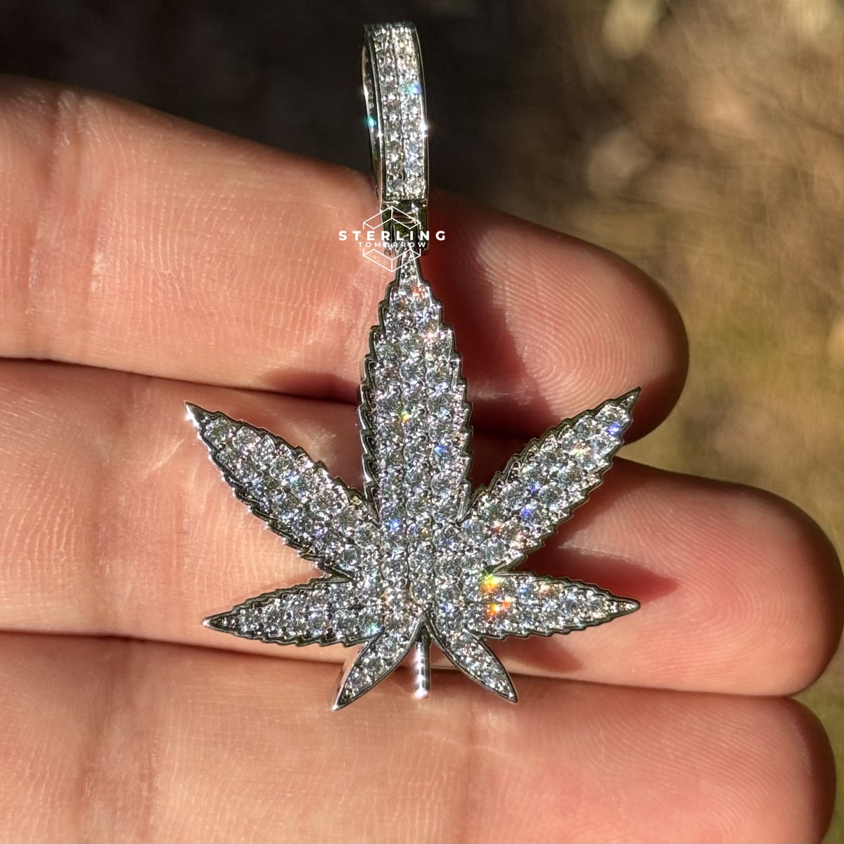 Marijuana Iced Out Silver Tone Pendant