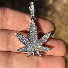 Marijuana Iced Out Silver Tone Pendant