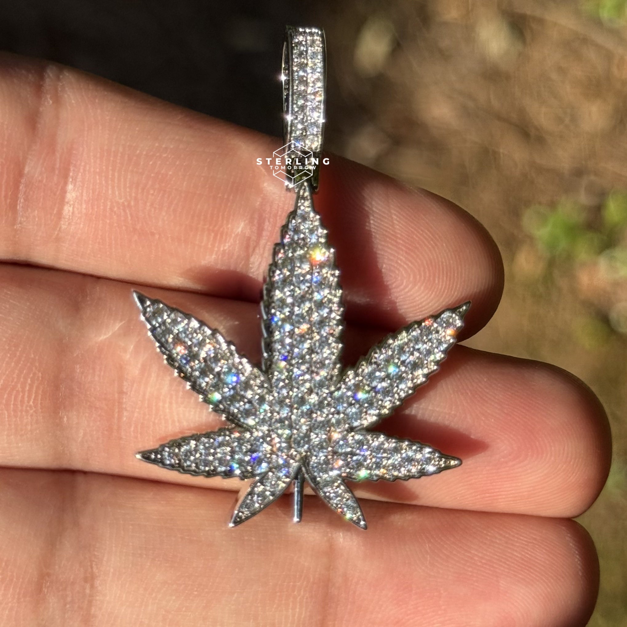 Marijuana Iced Out Silver Tone Pendant