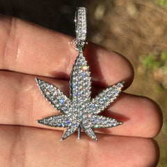 Marijuana Iced Out Silver Tone Pendant