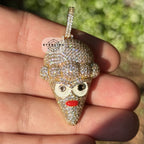 Ice Cream Cone Enamel Gold Tone Pendant
