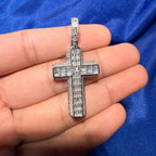 3D Cross 14k White Gold Plated Iced CZ Pendant + Steel Rope Chain