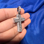 3D Cross 14k White Gold Plated Iced CZ Pendant + Steel Rope Chain
