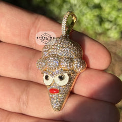 Ice Cream Cone Enamel Gold Tone Pendant