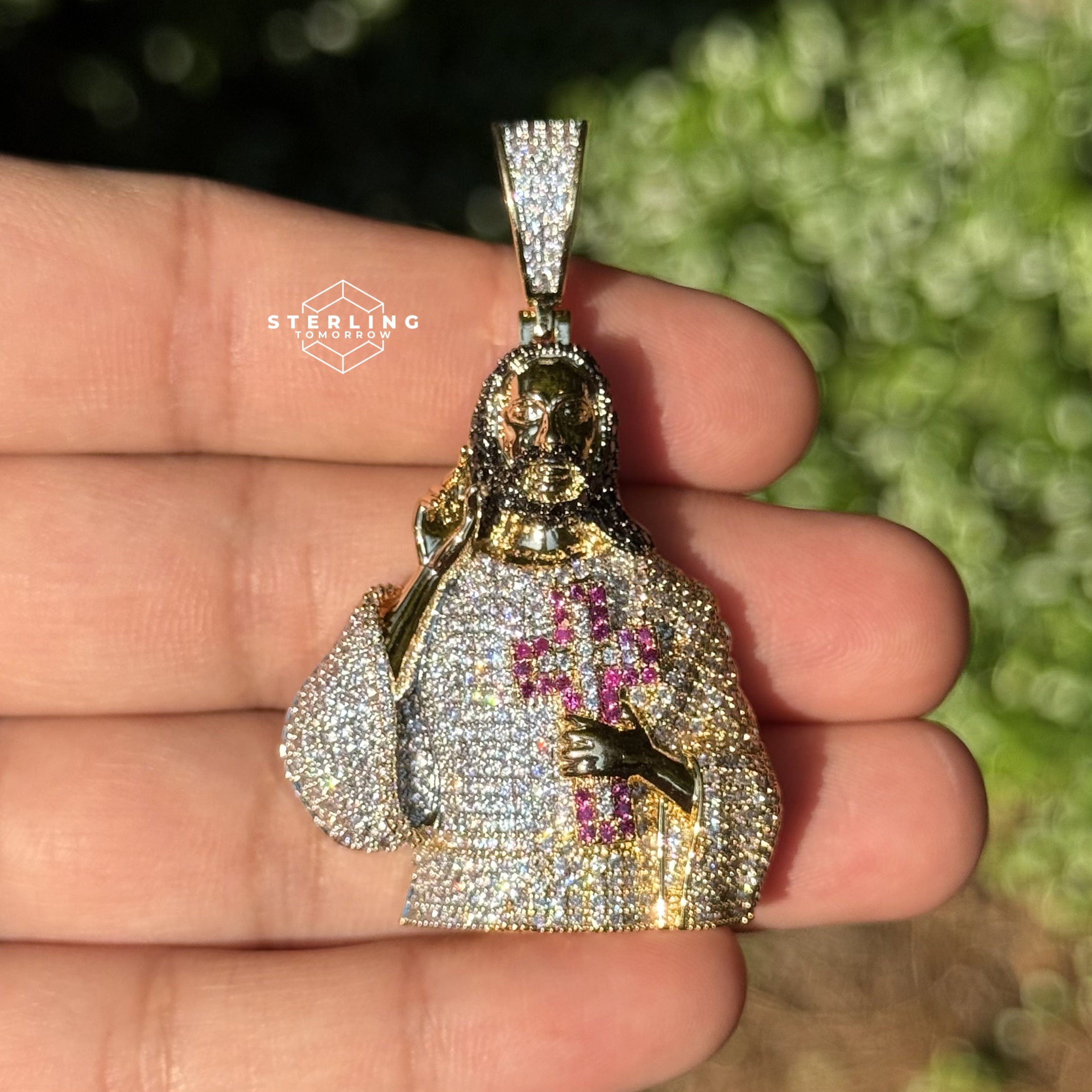 Jesus Iced Out Pendant with Red Cross
